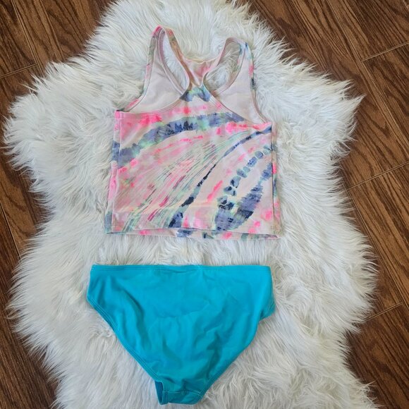 Kids Tankini Set | Gap Tie-Dye Top (M) + Old Navy Solid Blue Bottom (L) | Swim - Picture 4 of 4